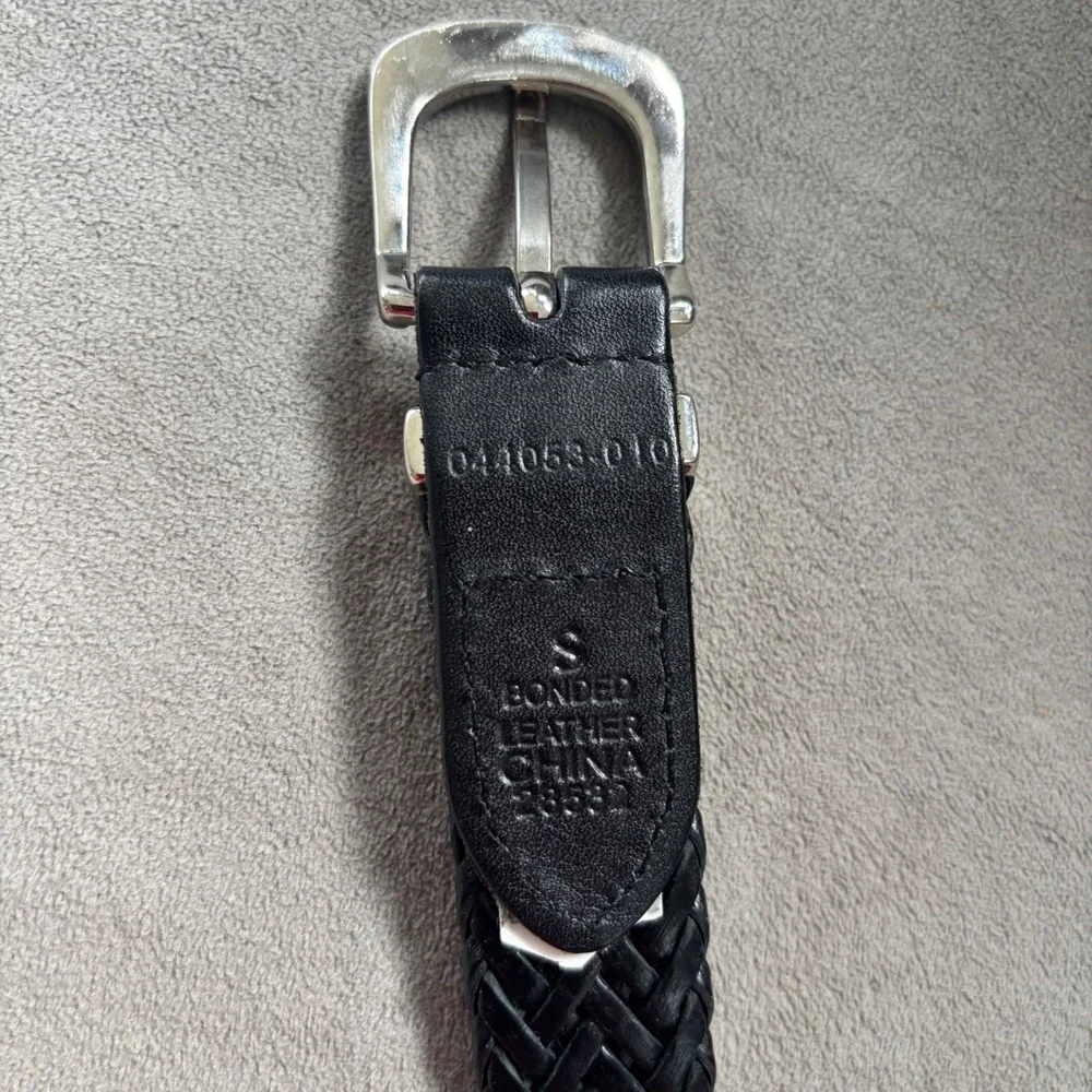 Ben Pollack Woven Braided Bonded Leather Belt Black Silver Buckle Size Small